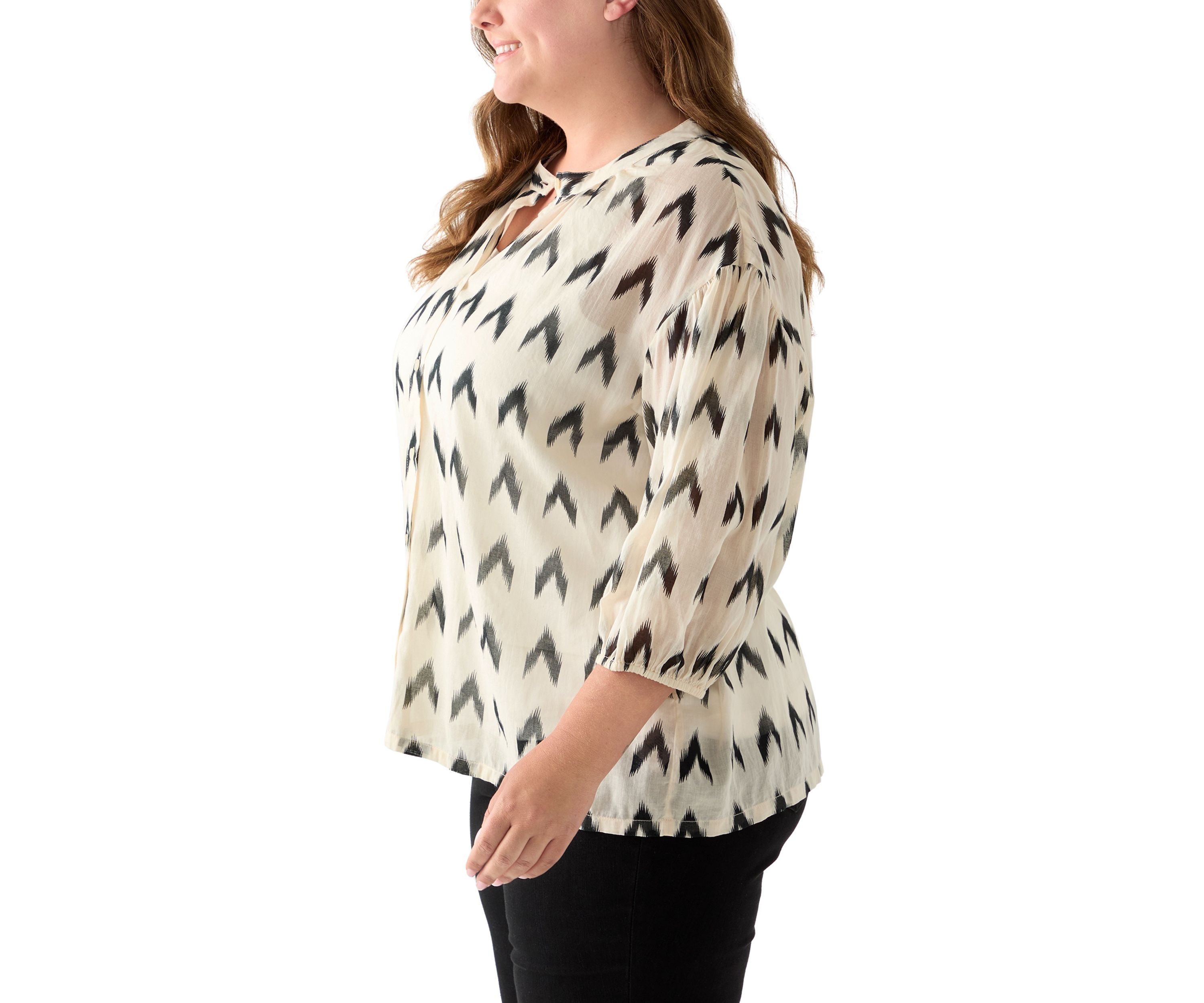 Plus Size 3/4 Sleeve Button Down Shirt