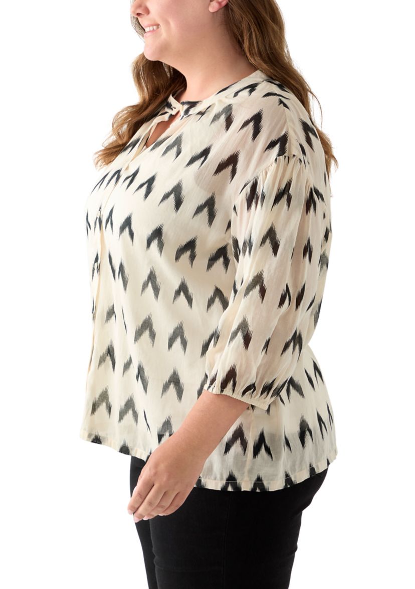 Plus Size 3/4 Sleeve Button Down Shirt