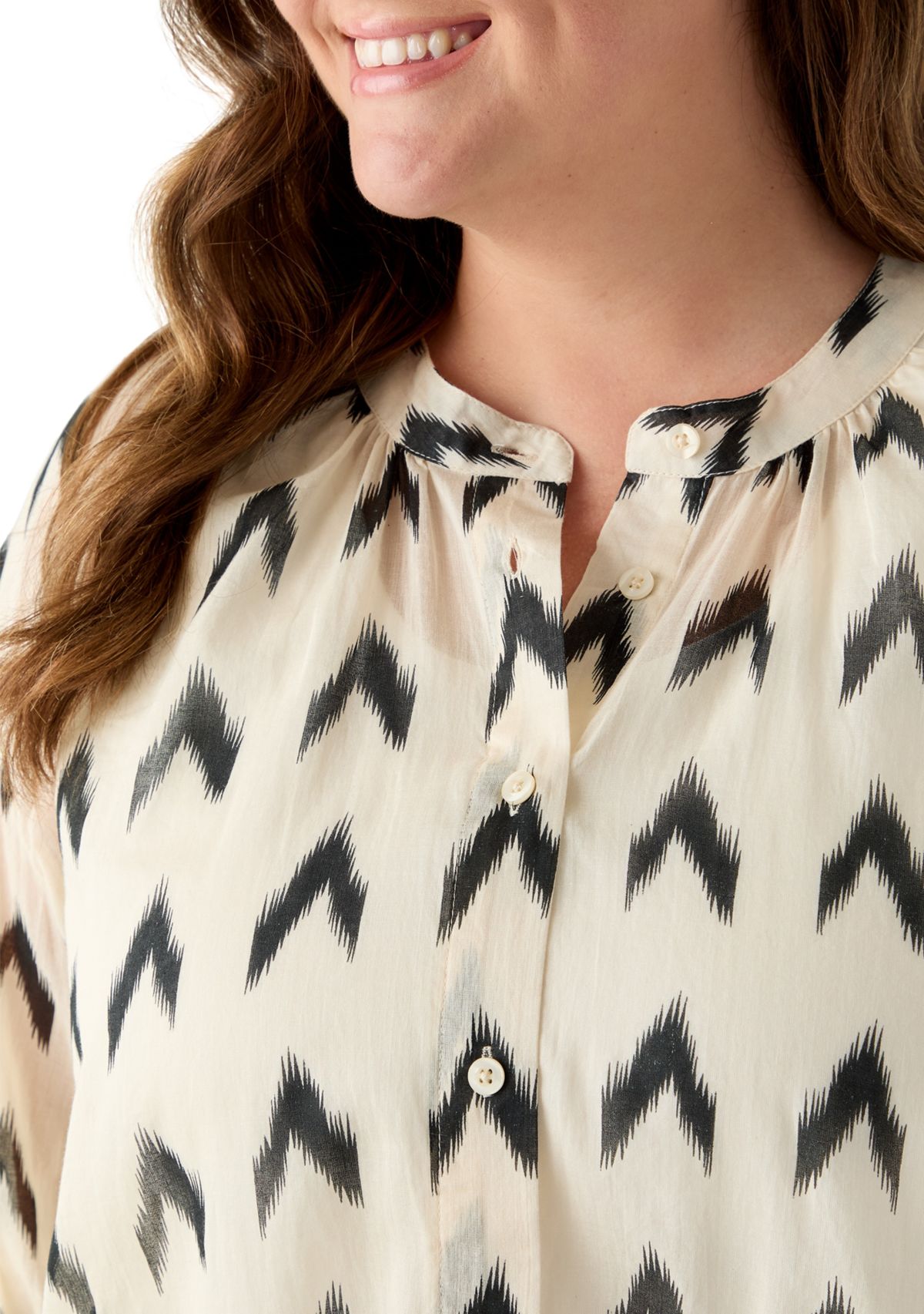 Plus Size 3/4 Sleeve Button Down Shirt