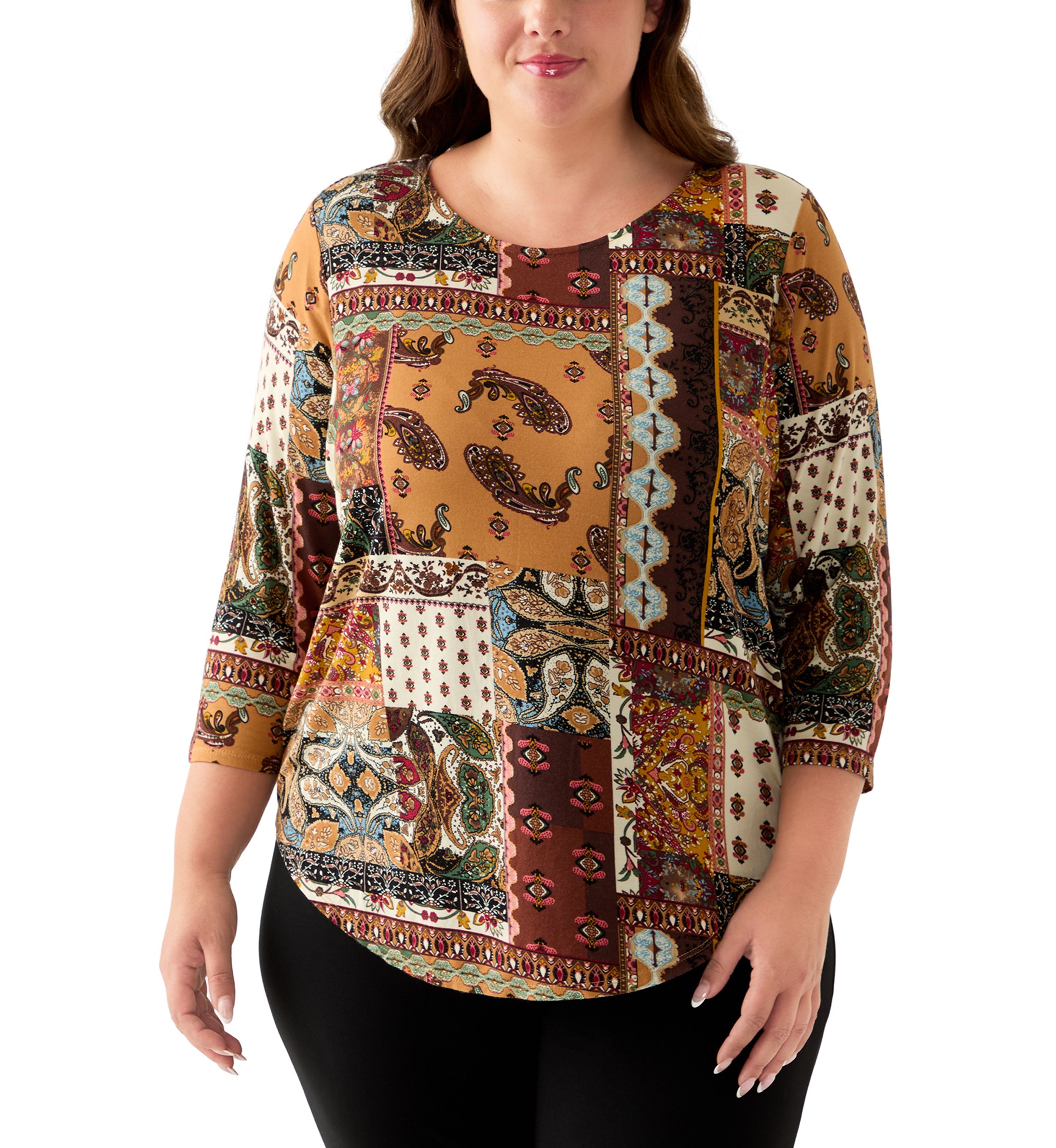 Plus Size 3/4 Sleeve Pleatback Tee