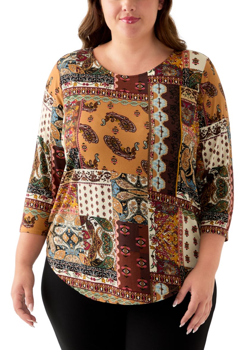 Plus Size 3/4 Sleeve Pleatback Tee