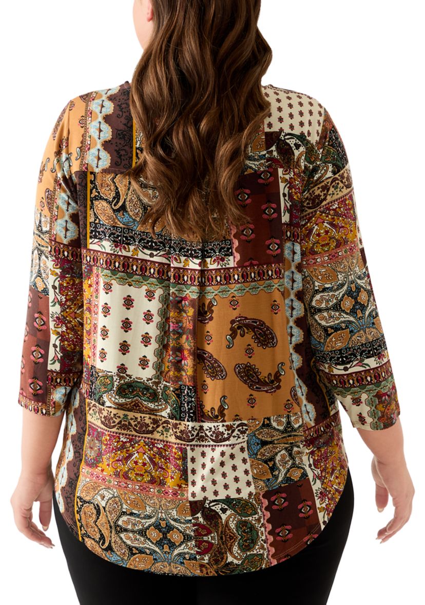 Plus Size 3/4 Sleeve Pleatback Tee