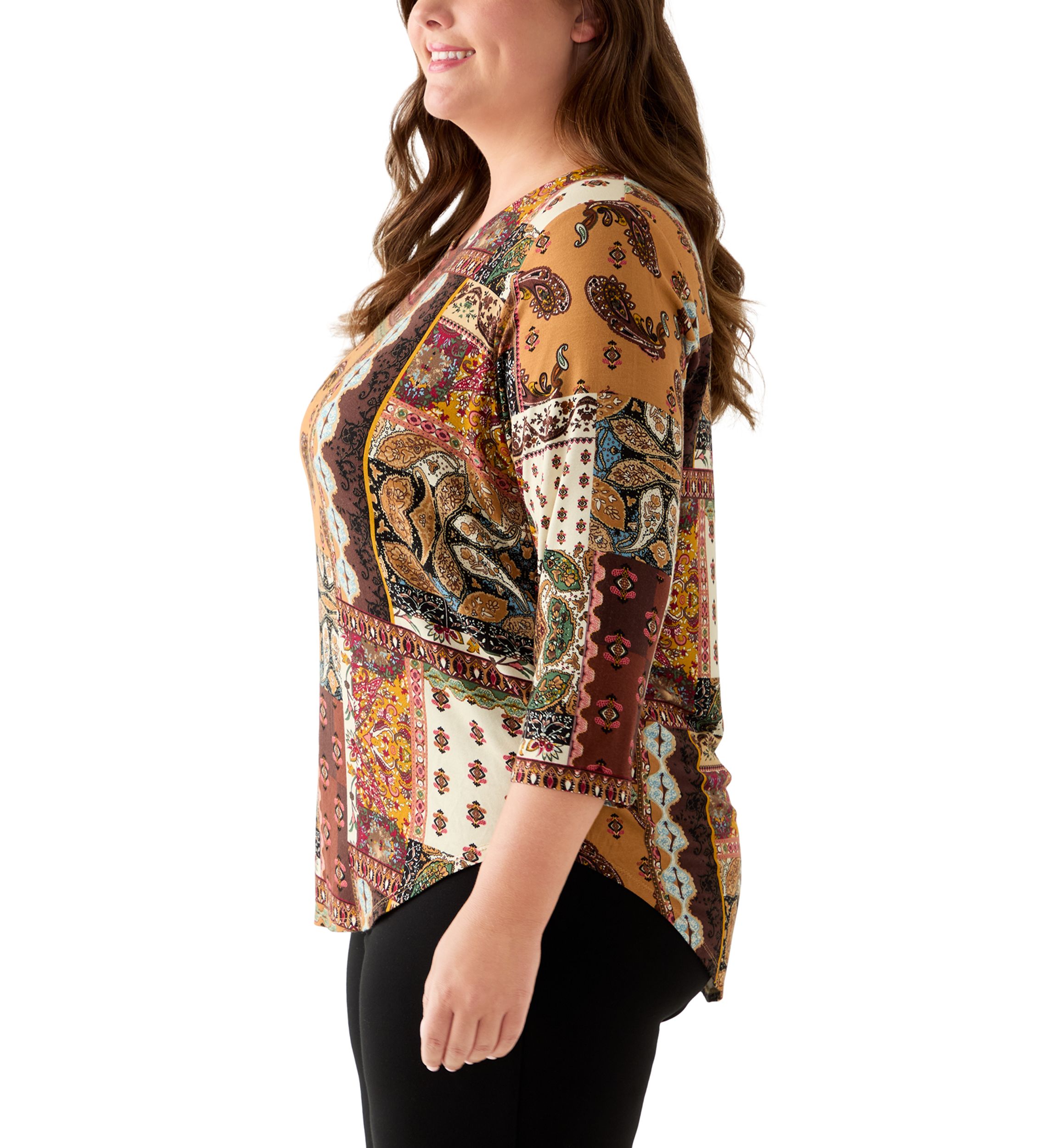 Plus Size 3/4 Sleeve Pleatback Tee