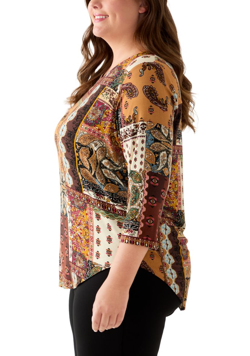 Plus Size 3/4 Sleeve Pleatback Tee