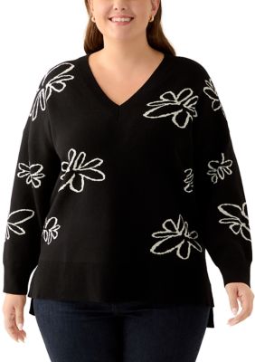 PHILOSOPHY BY REPUBLIC Women's Plus Size V-Neck Intarsia Sweater
