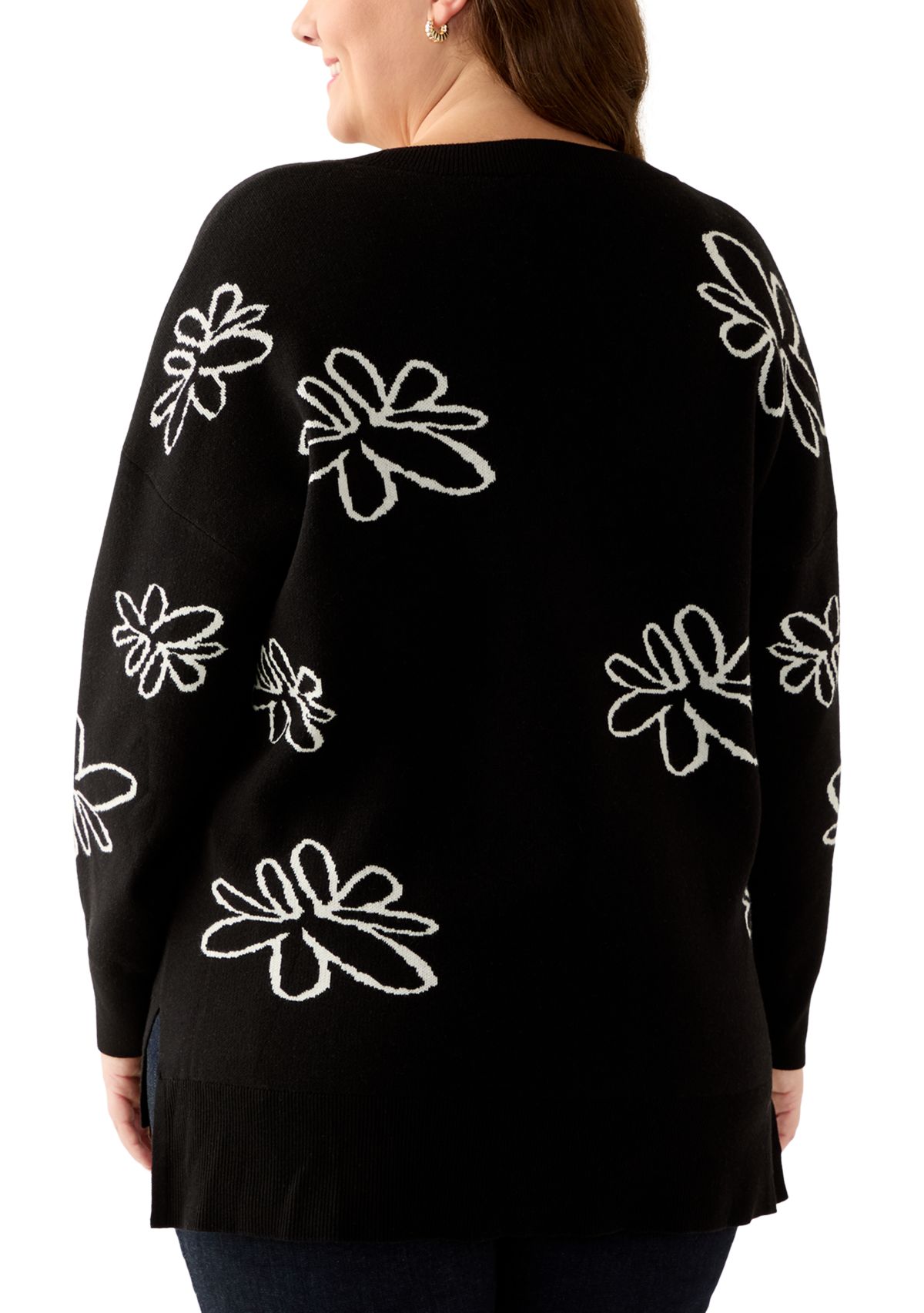 Plus Size V-Neck Intarsia Sweater