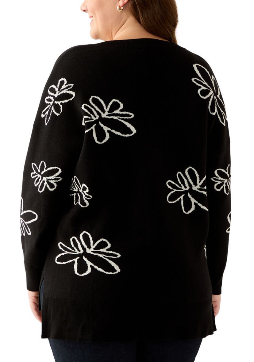 Plus Size V-Neck Intarsia Sweater