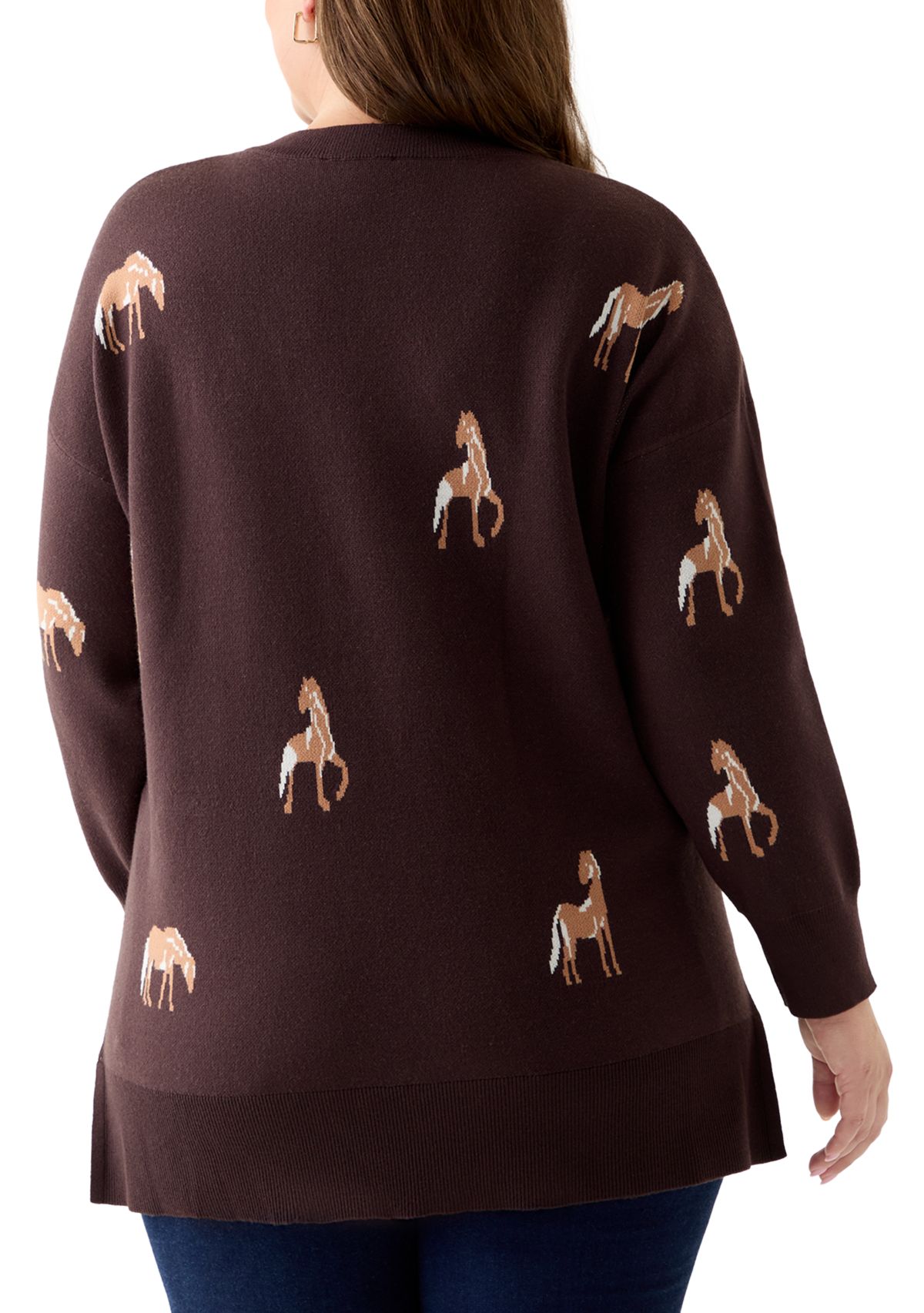Plus Size V-Neck Intarsia Sweater