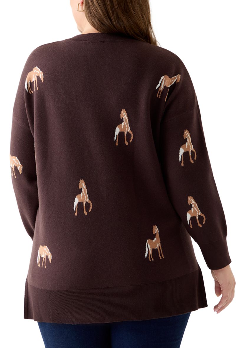 Plus Size V-Neck Intarsia Sweater