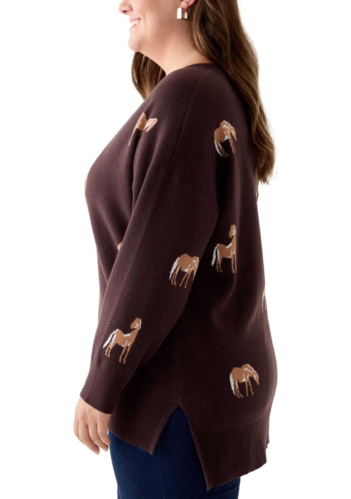Plus Size V-Neck Intarsia Sweater