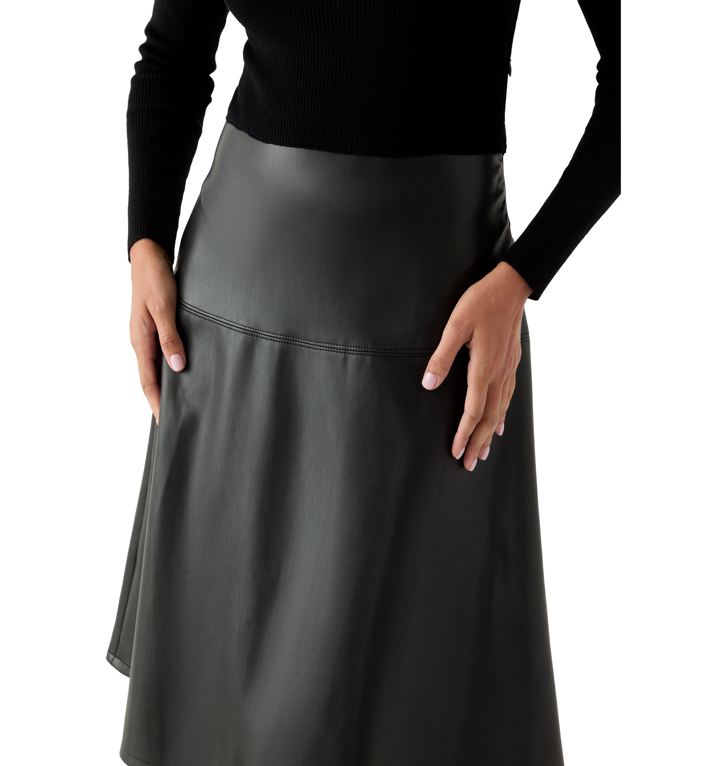 Womens Long Sleeve Mixed Media Vegan Leather Dress