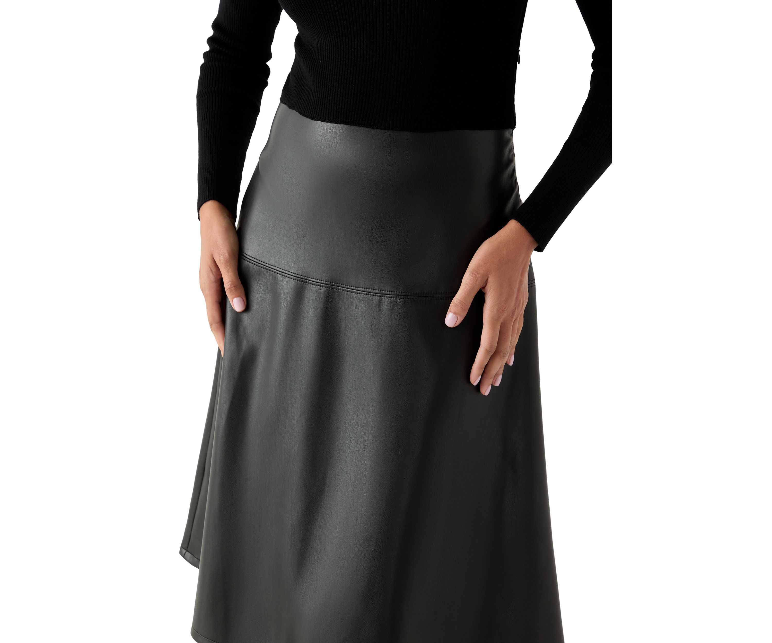 Womens Long Sleeve Mixed Media Vegan Leather Dress