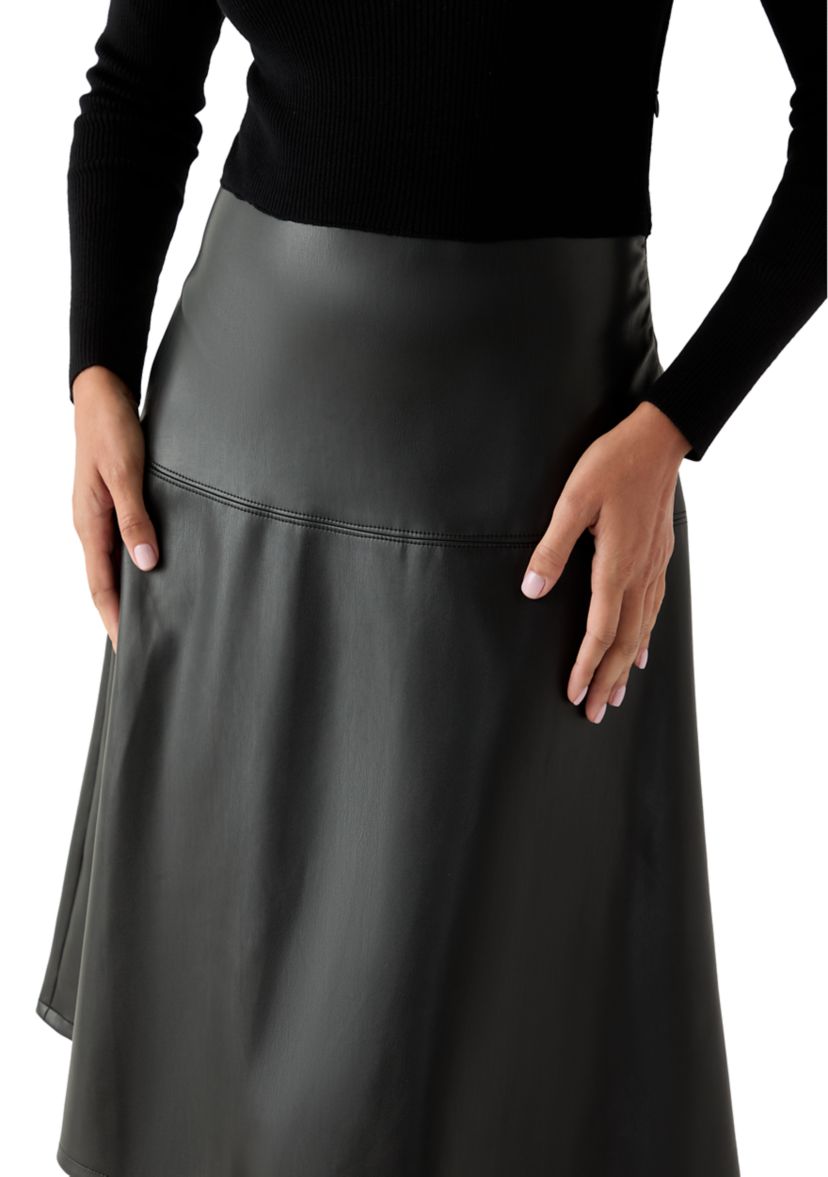 Womens Long Sleeve Mixed Media Vegan Leather Dress