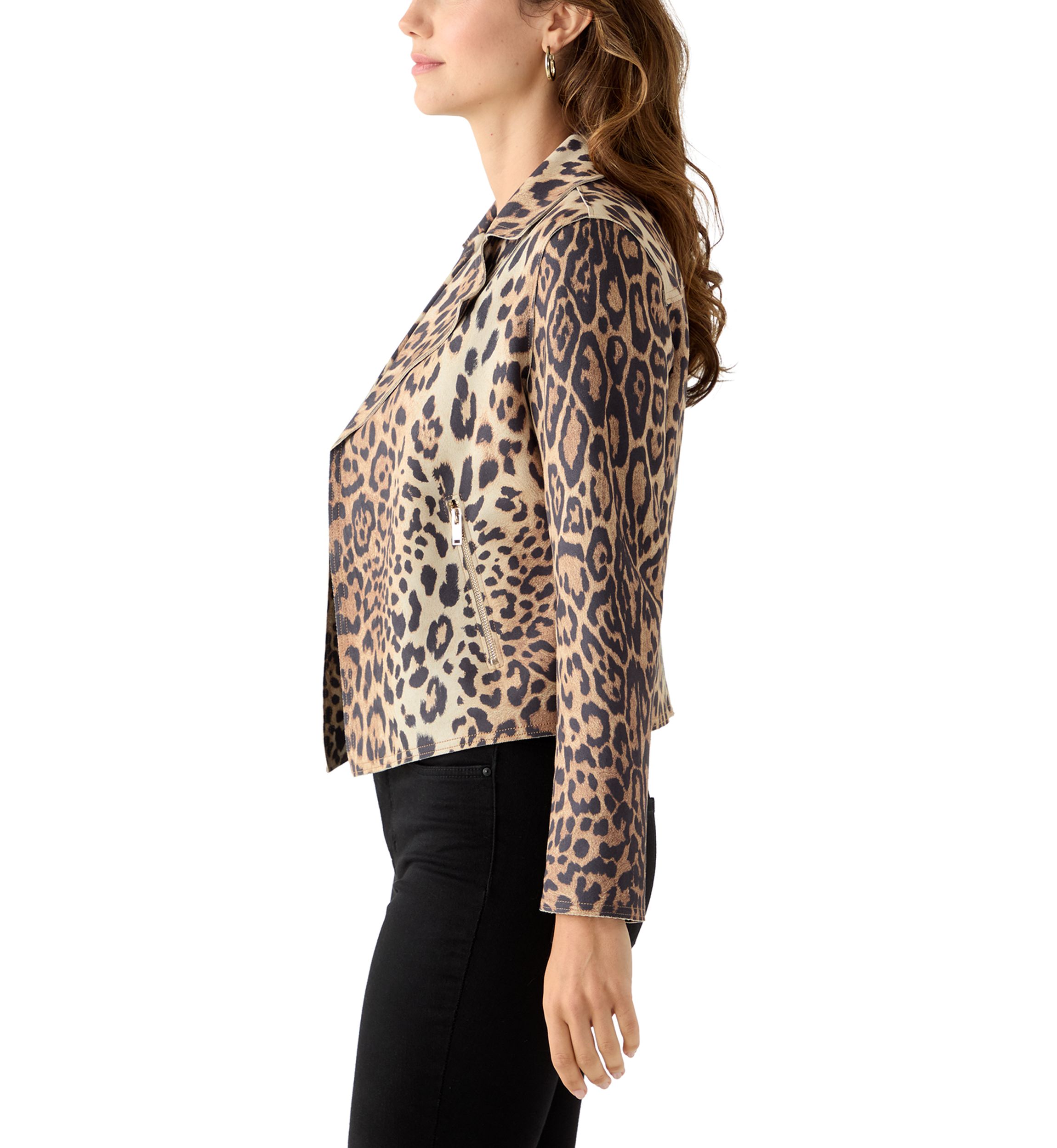 Womens Notch Collar Open Vegan Suede Jacket