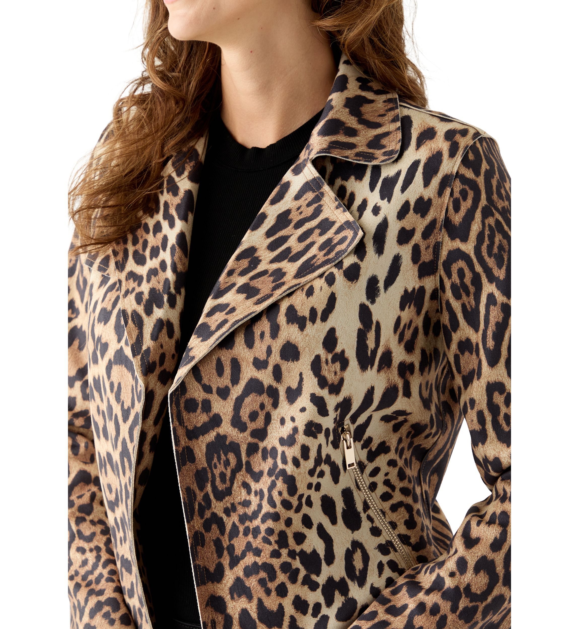 Womens Notch Collar Open Vegan Suede Jacket