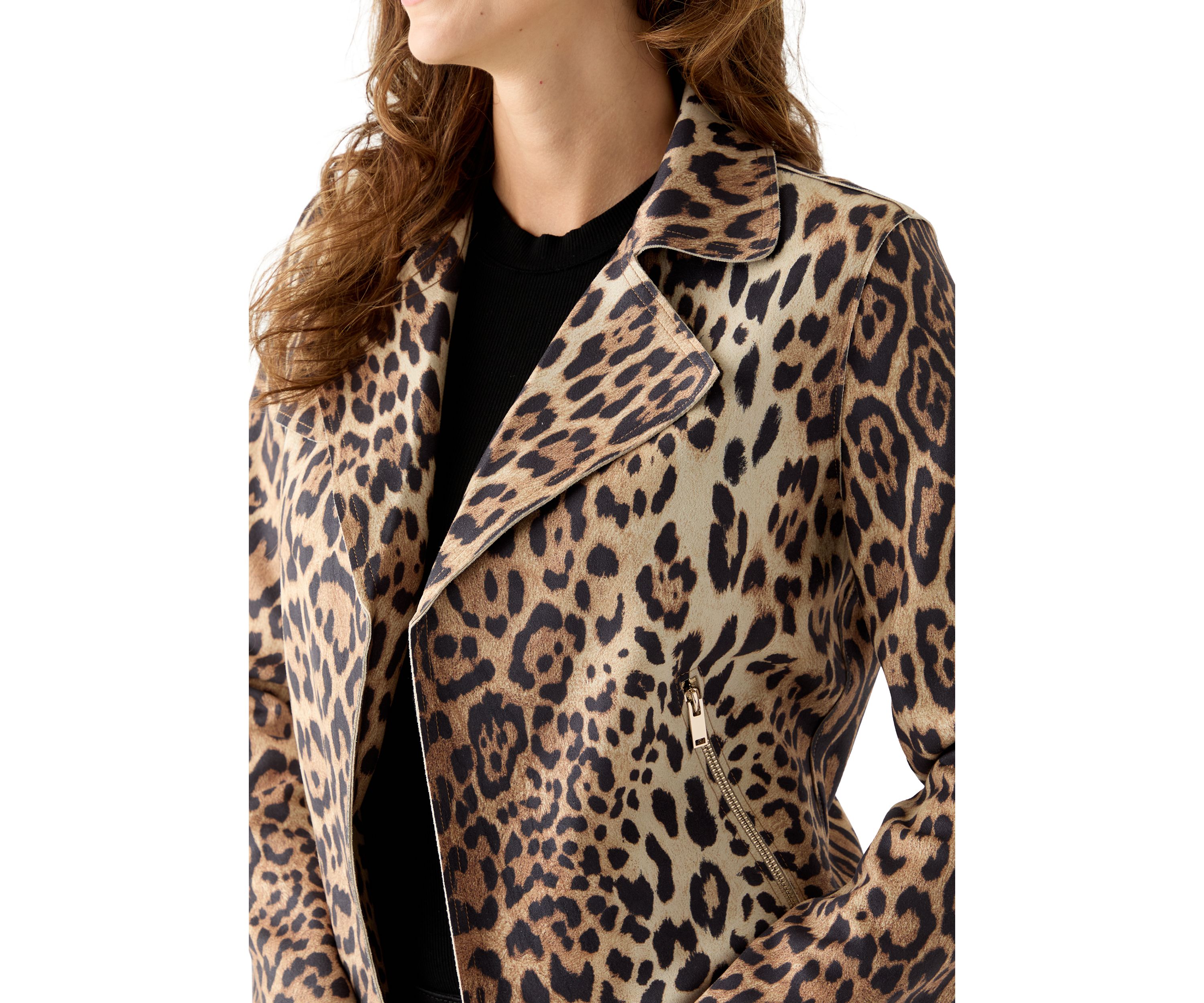 Womens Notch Collar Open Vegan Suede Jacket