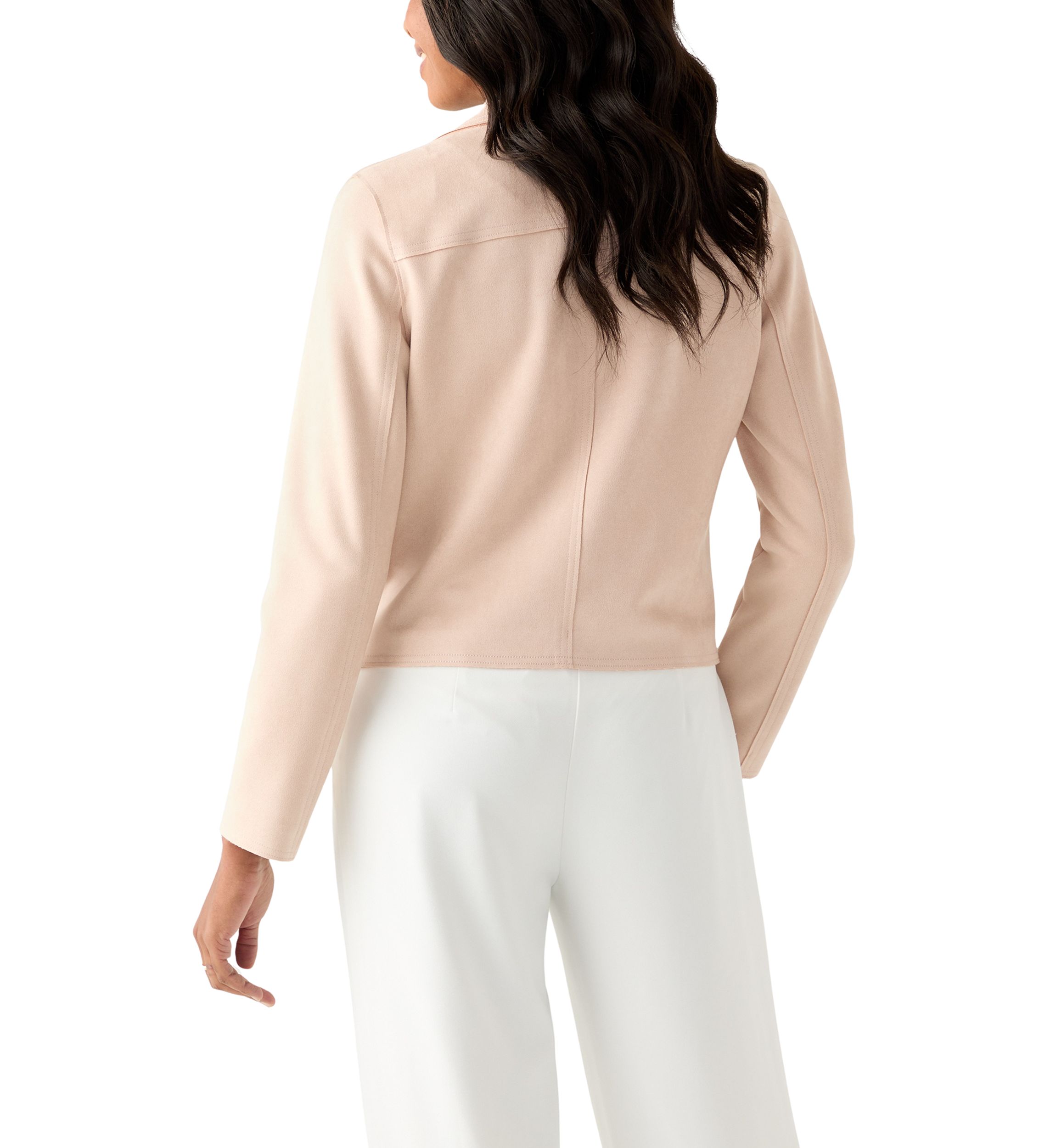 Womens Notch Collar Open Vegan Suede Jacket