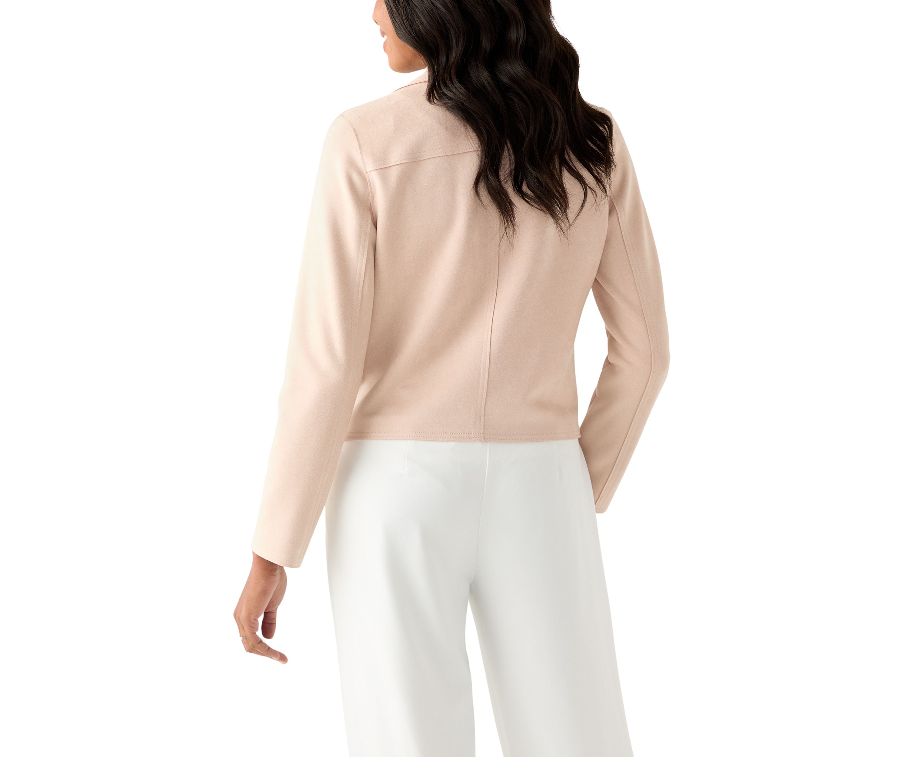 Womens Notch Collar Open Vegan Suede Jacket