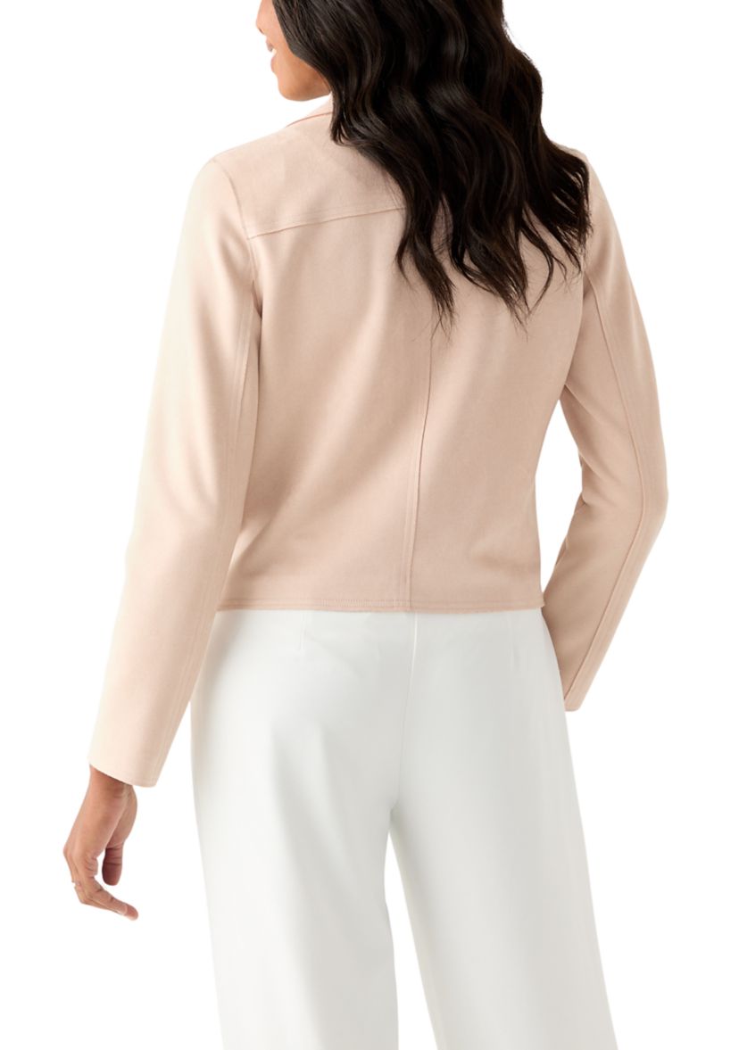 Womens Notch Collar Open Vegan Suede Jacket