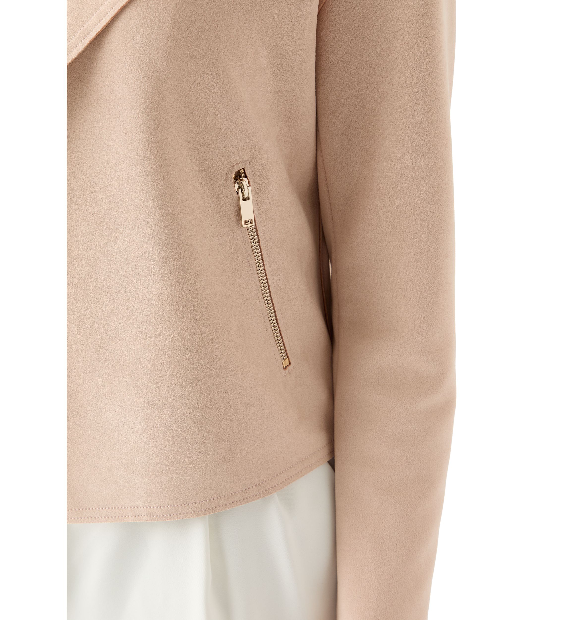 Womens Notch Collar Open Vegan Suede Jacket