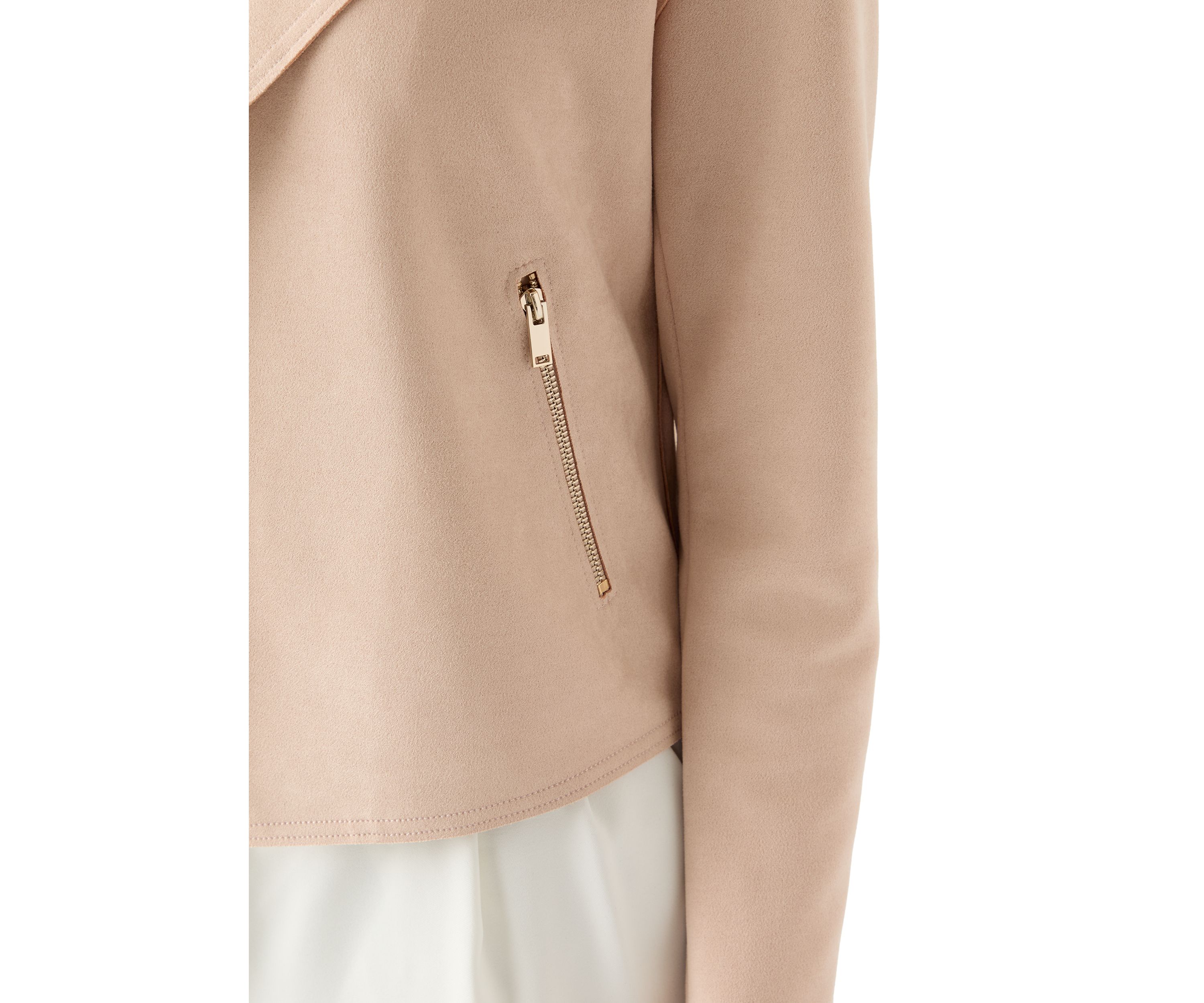 Womens Notch Collar Open Vegan Suede Jacket