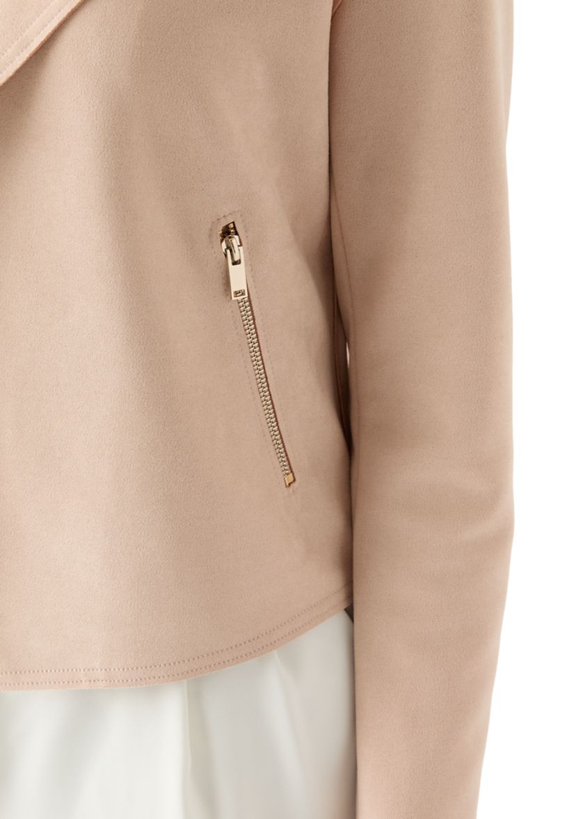 Womens Notch Collar Open Vegan Suede Jacket