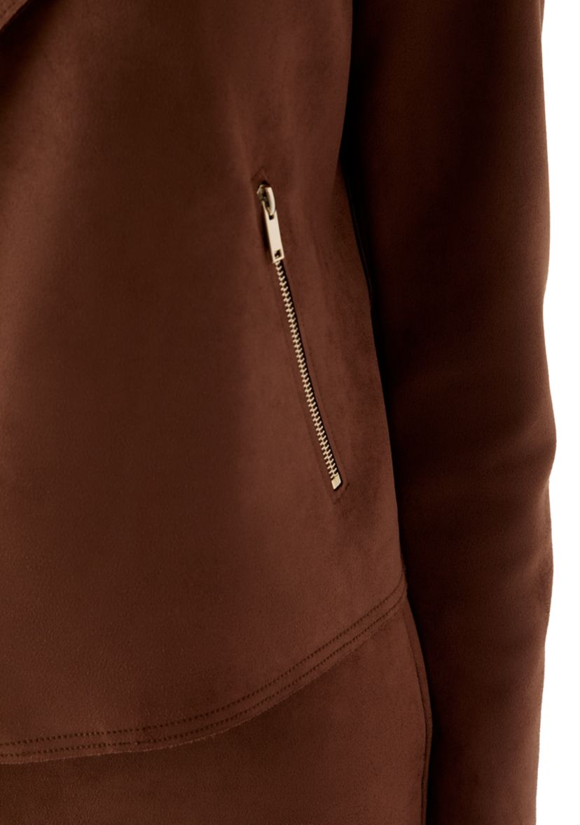 Womens Notch Collar Open Vegan Suede Jacket