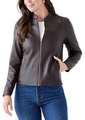 PHILOSOPHY BY REPUBLIC Women's Collarless Zip-Front Vegan Leather Jacket