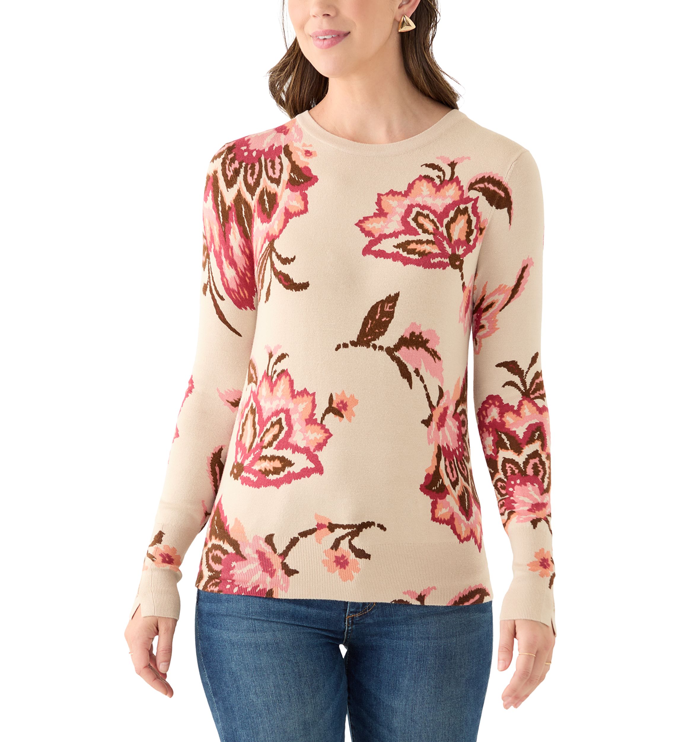 Womens Crewneck Printed Sweater