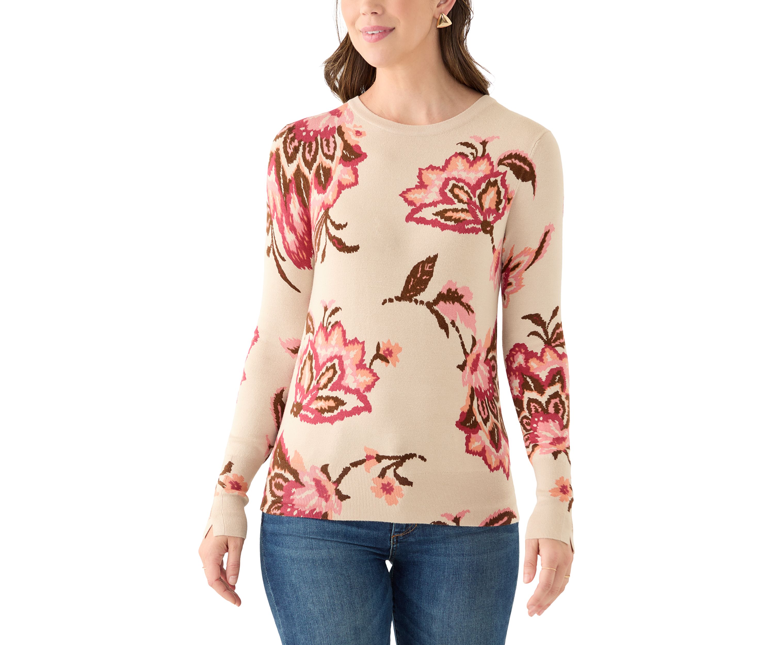 Womens Crewneck Printed Sweater