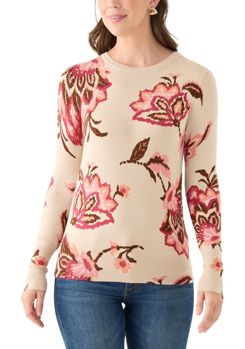 Womens Crewneck Printed Sweater