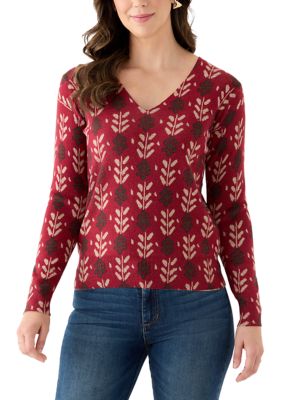 Philosophy Women's V-Neck Printed Sweater, Large