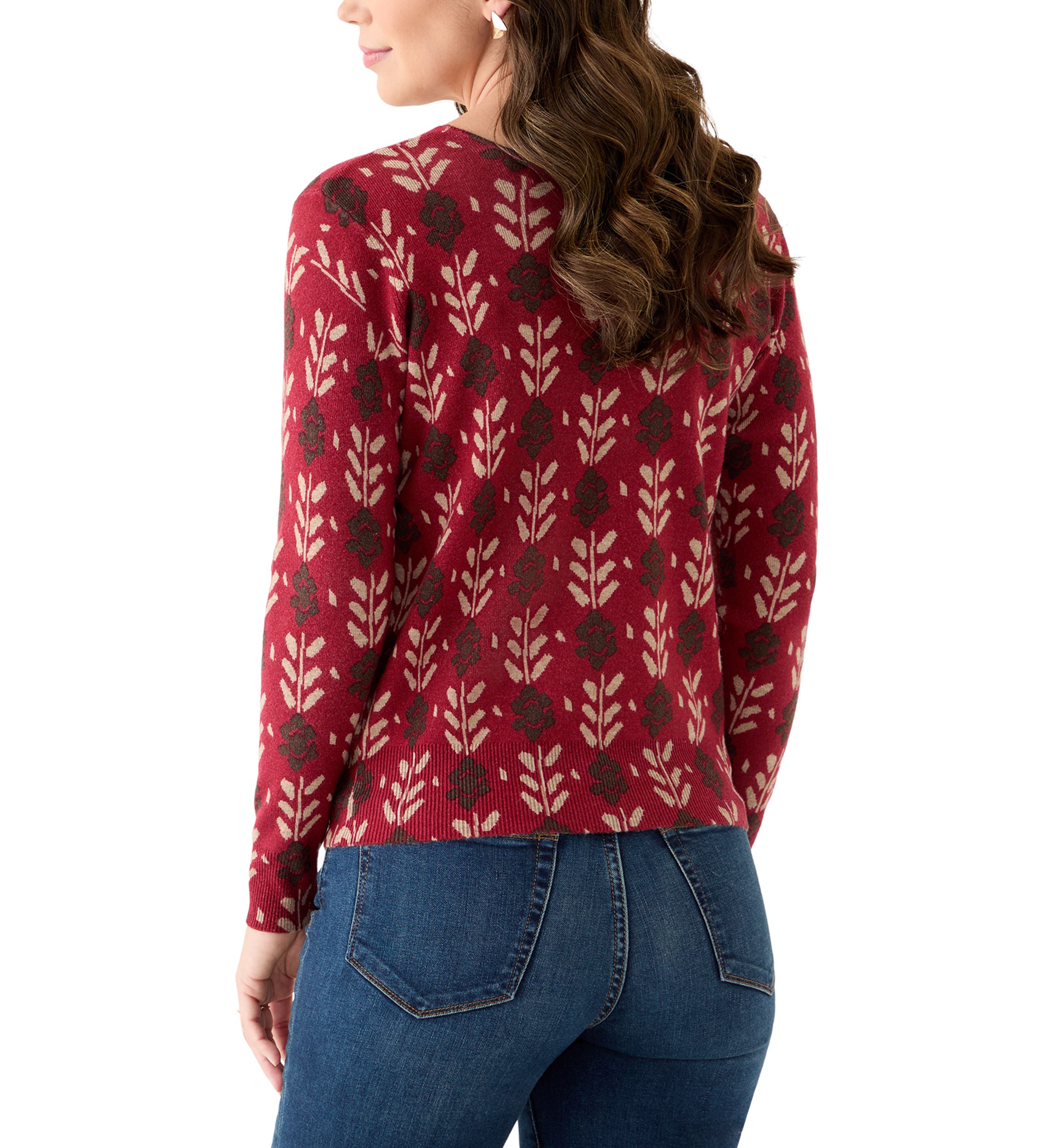 Womens V-Neck Printed Sweater