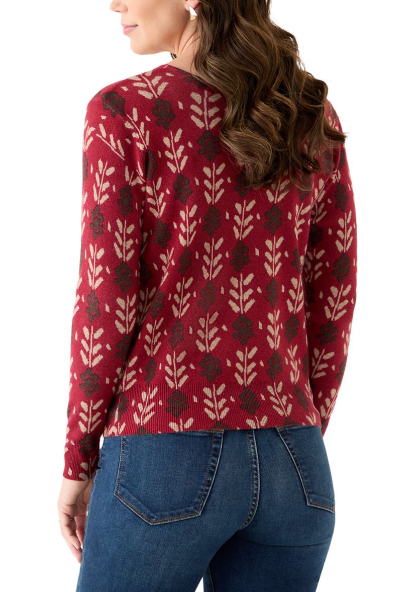 Womens V-Neck Printed Sweater