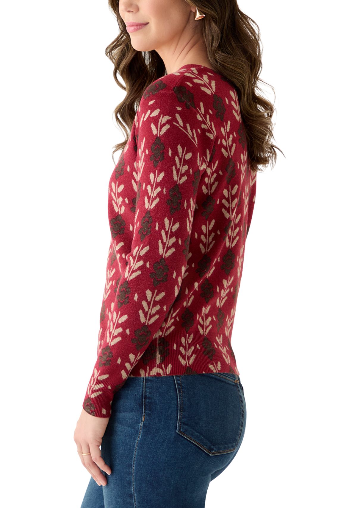 Womens V-Neck Printed Sweater