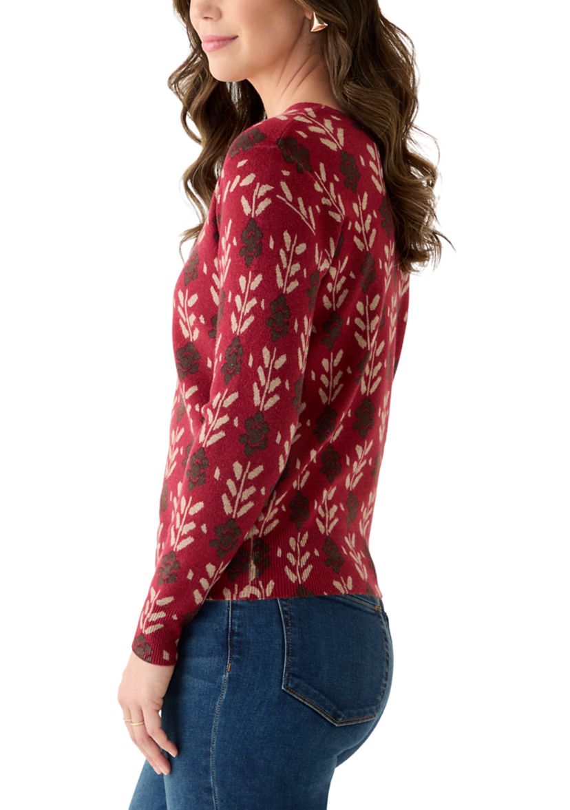 Womens V-Neck Printed Sweater