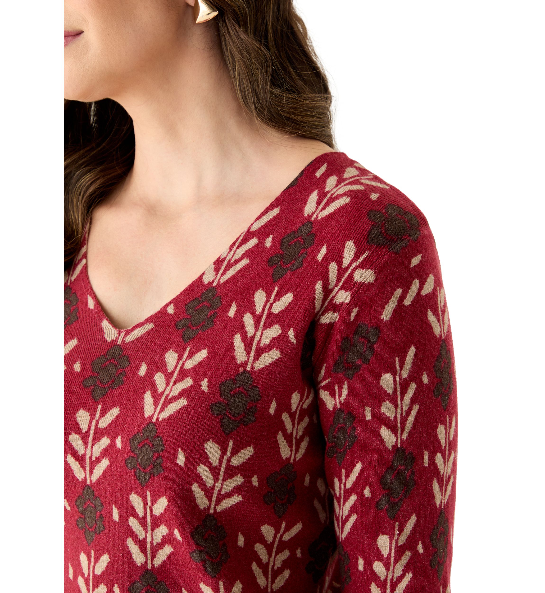 Womens V-Neck Printed Sweater