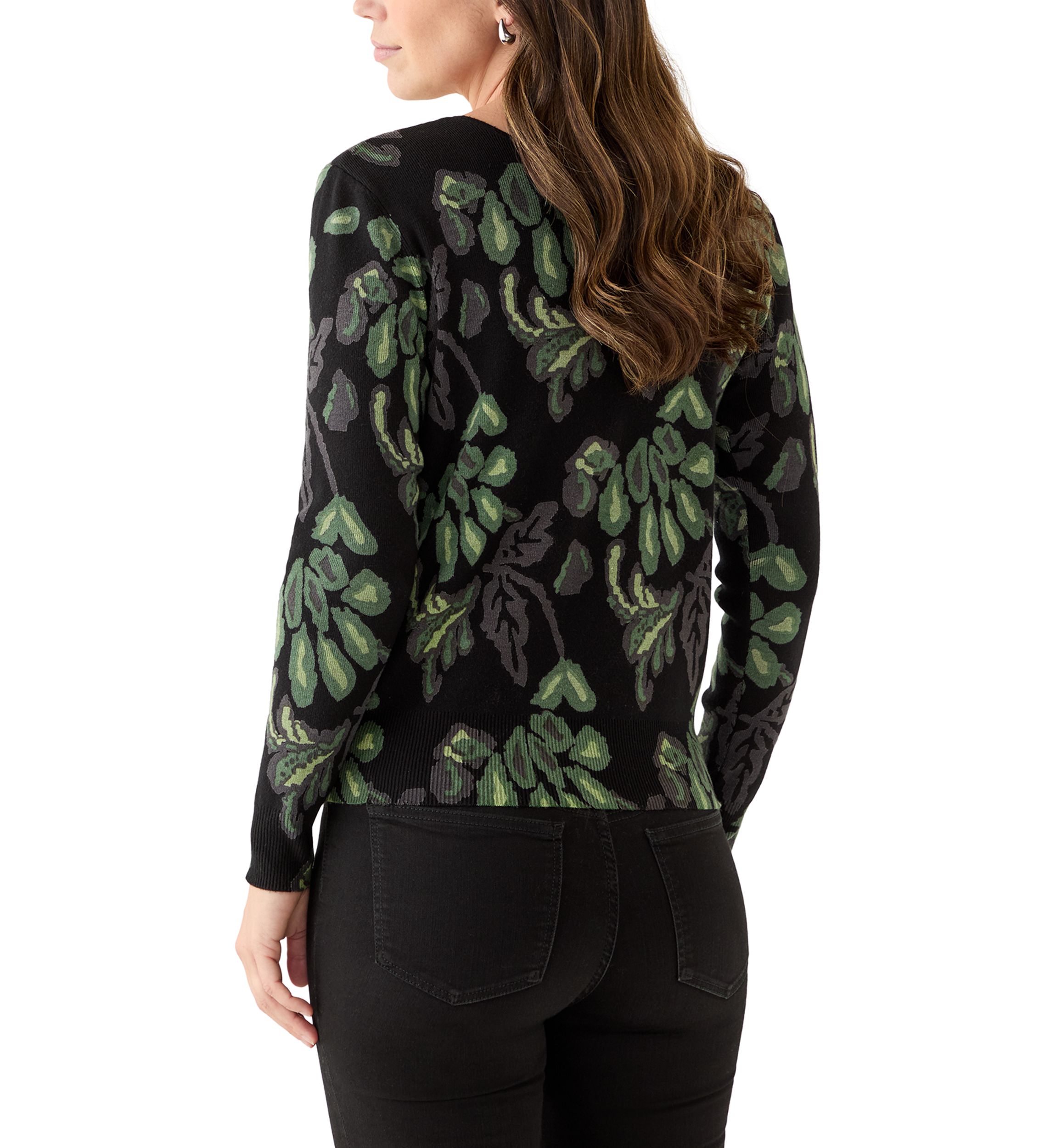 Womens Long Sleeve V-Neck Printed Sweater