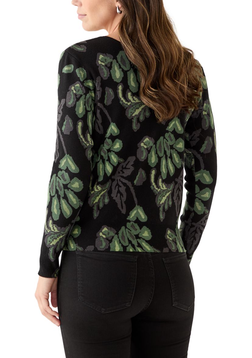 Womens Long Sleeve V-Neck Printed Sweater