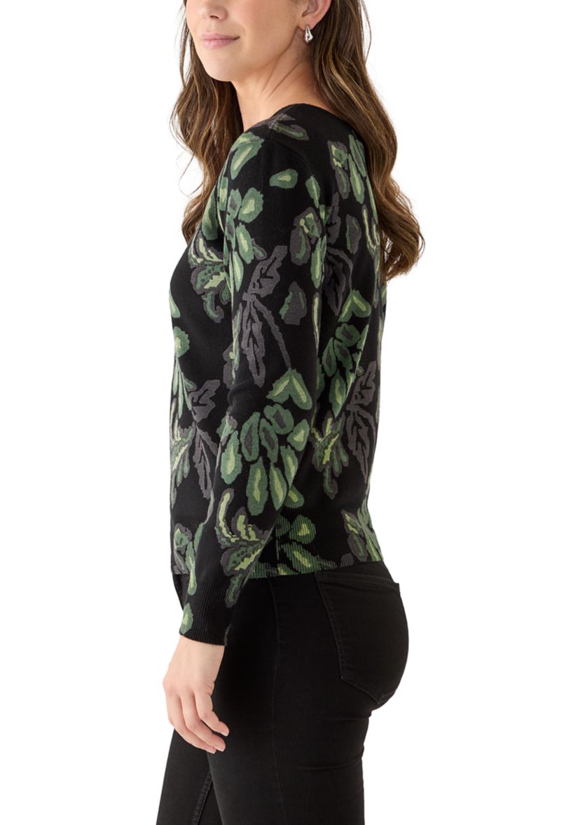 Womens Long Sleeve V-Neck Printed Sweater