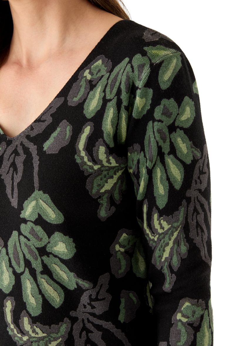 Womens Long Sleeve V-Neck Printed Sweater