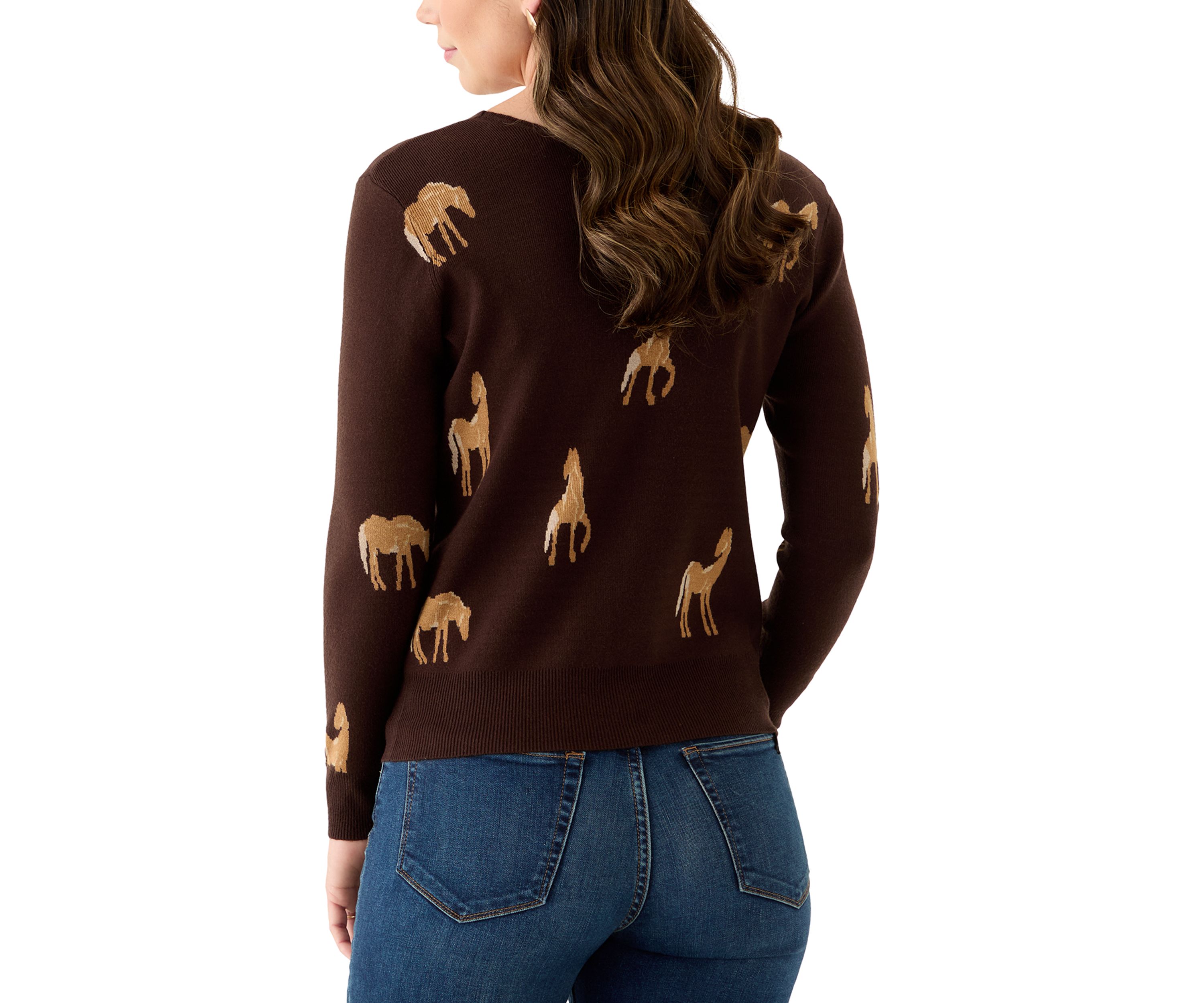 Womens V-Neck Printed Sweater