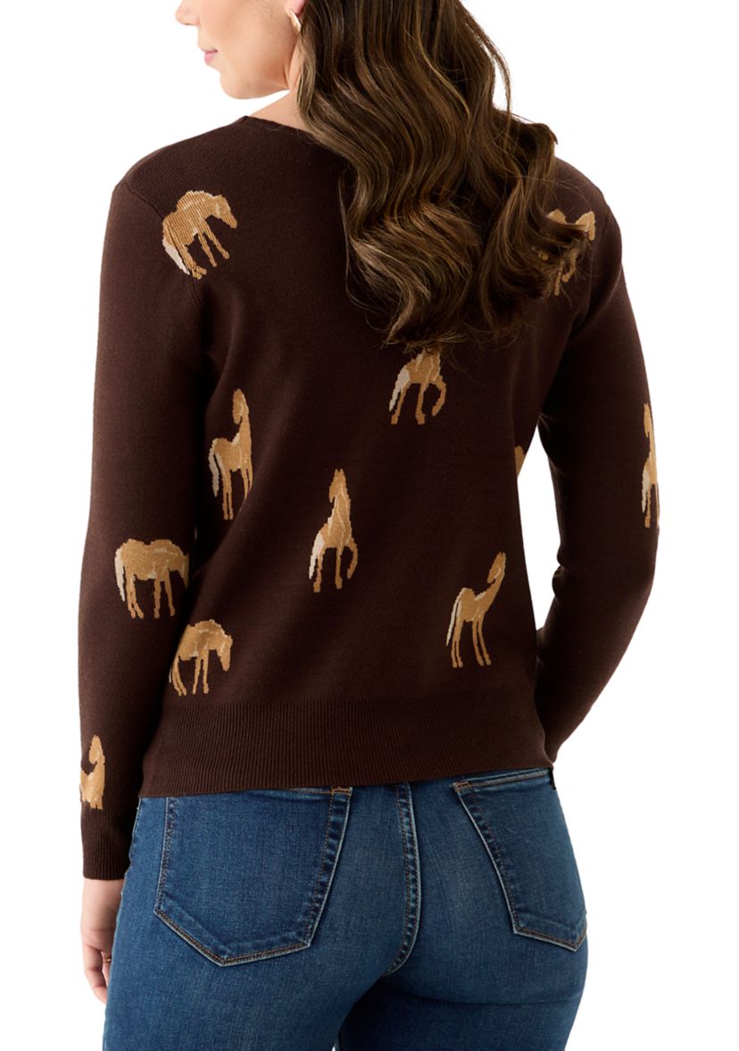 Womens V-Neck Printed Sweater