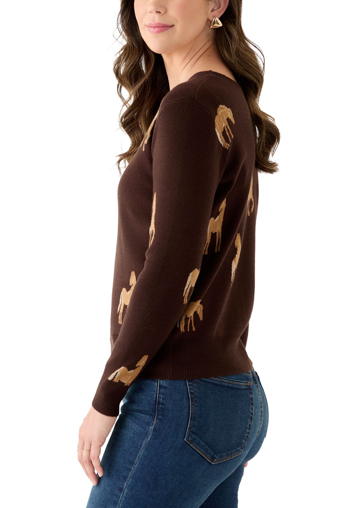 Womens V-Neck Printed Sweater