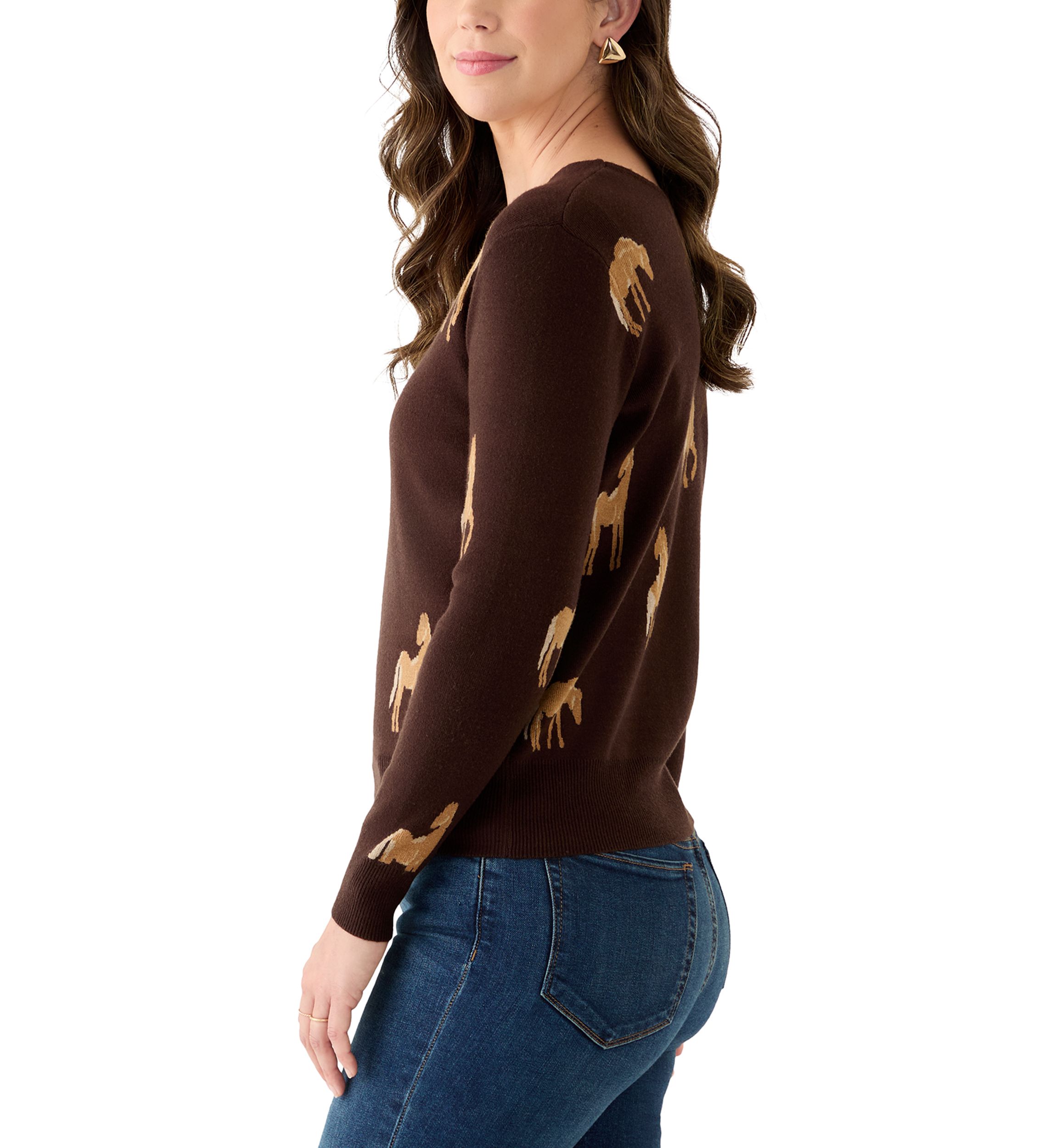 Womens V-Neck Printed Sweater