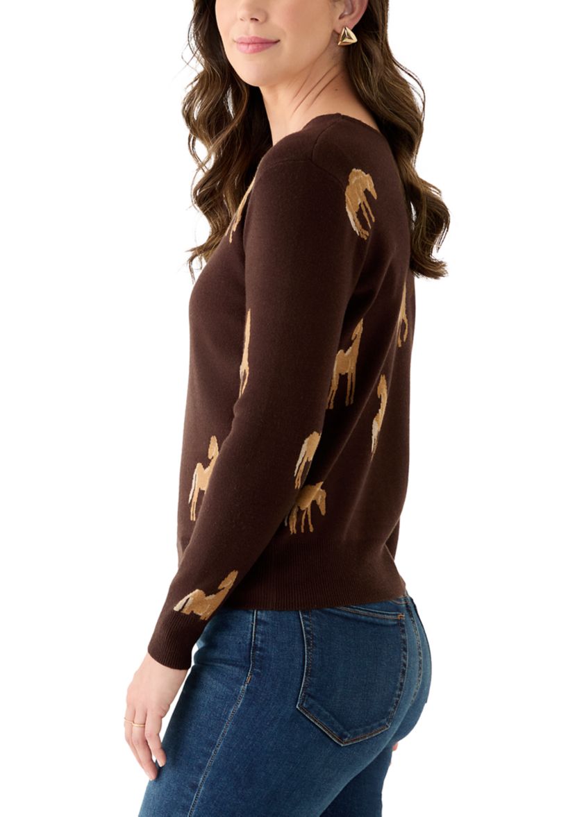 Womens V-Neck Printed Sweater
