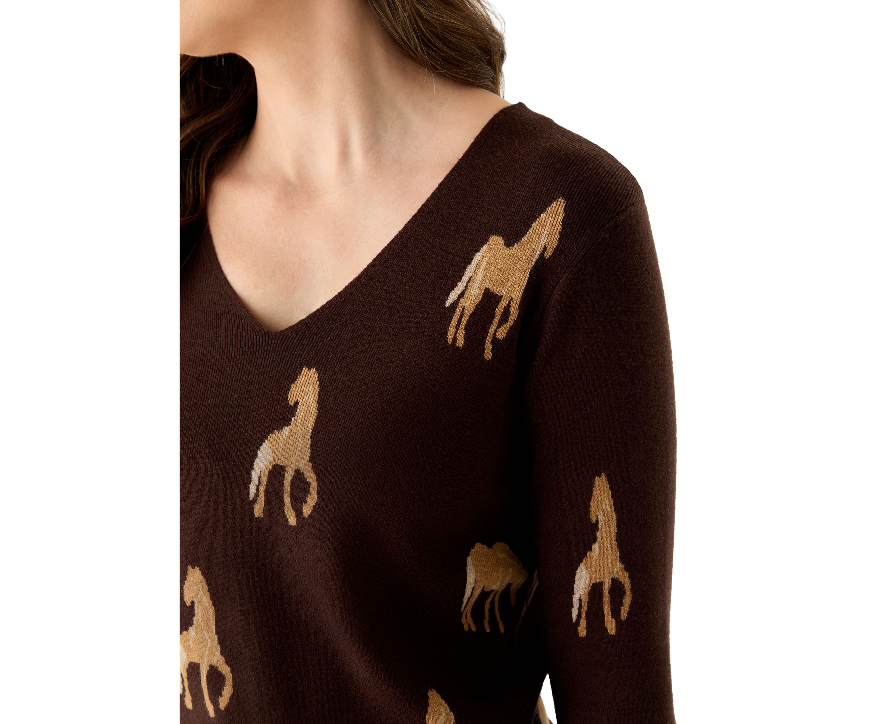 Womens V-Neck Printed Sweater