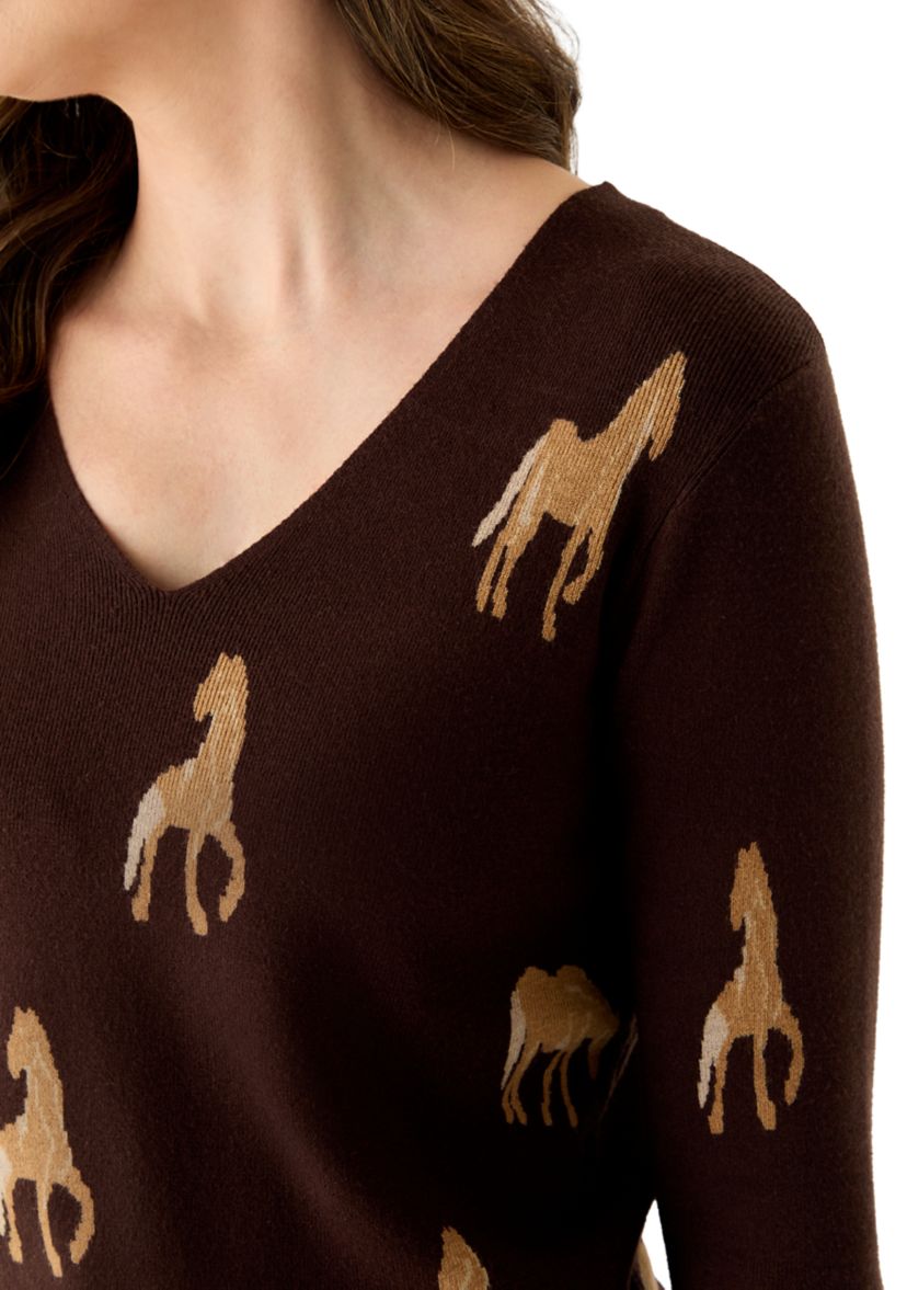 Womens V-Neck Printed Sweater