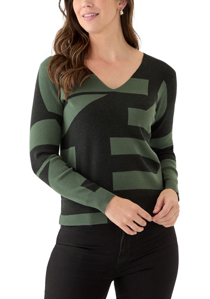Womens V-Neck Printed Sweater