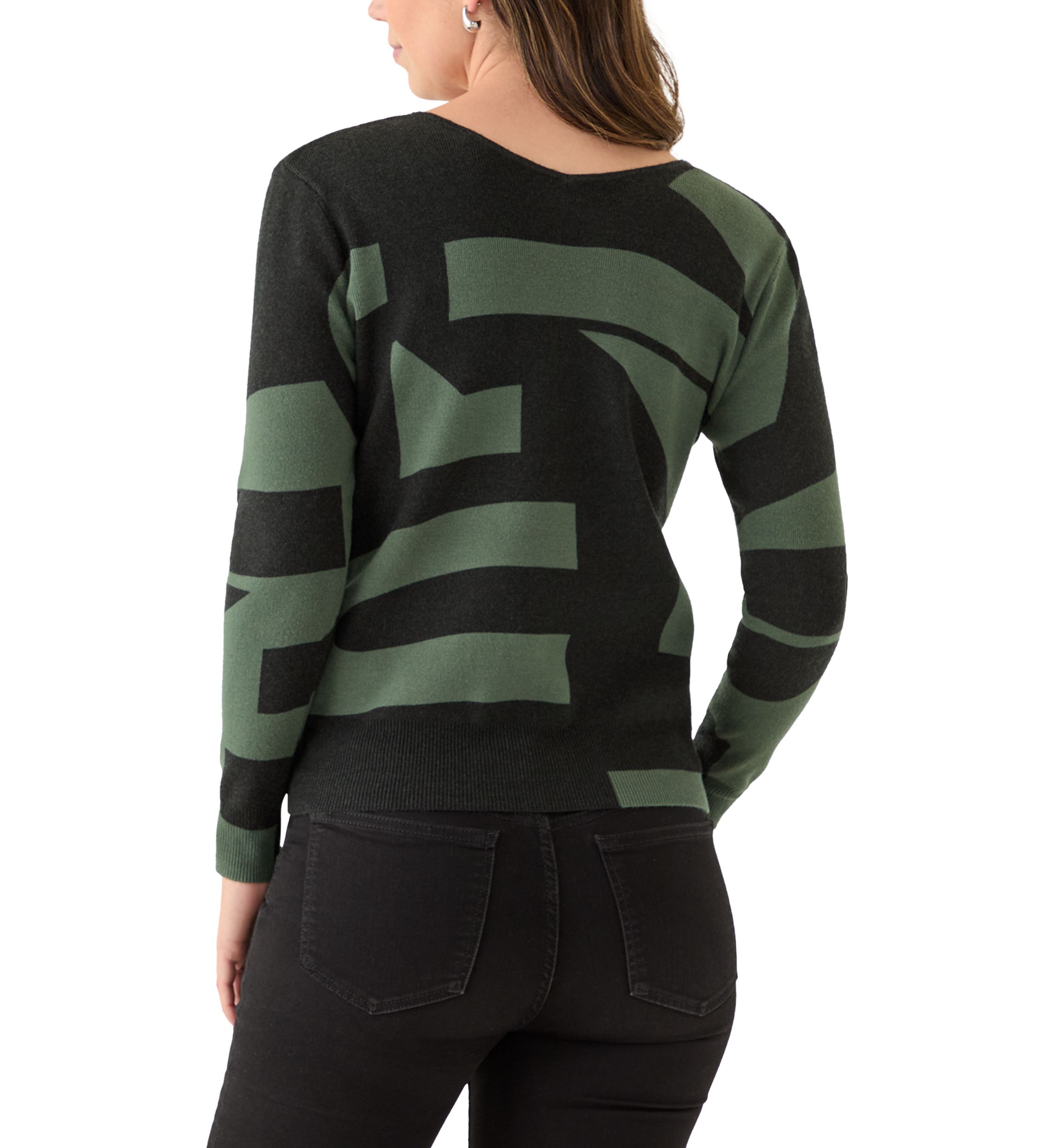 Womens V-Neck Printed Sweater